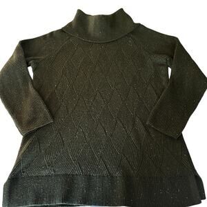 Talbots Sweater Plus X Dark Sage Patterned Loose chunky turtle hip length